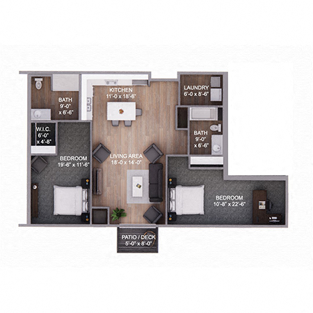 Floor plan for 2 beds, 2 baths, 1246 sqft